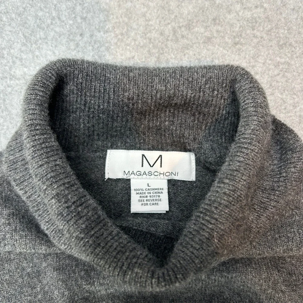MAGASCHONI Cashmere Turtleneck Sweater Asymmetric Hem Charcoal Gray Womens Large - Picture 2 of 13